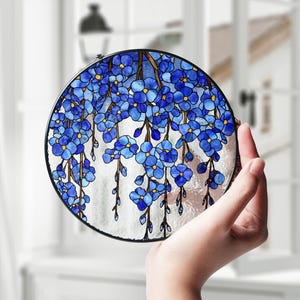 Forget Me Not Glass Suncatcher with Name– Sympathy Gift for Miscarriage Mom, Memorial Window Hanging Decor