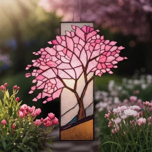 Vibrant Cherry Blossom Resin Suncatcher, Faux Stained Glass Window Hanging, Spring Floral Home Decor