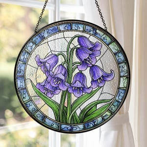Bluebell Flower Glass Suncatcher, Botanical Floral Glass Art, Bluebell Window Hanging Decor, Nature Lover Gift, Gift For Bluebell Lovers