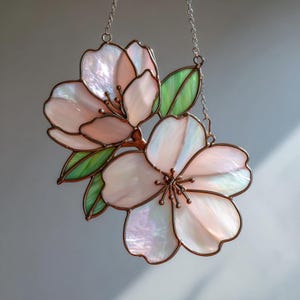 Handmade Stained Glass Cherry Blossom Suncatcher, Spring Decor