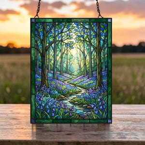 Bluebell Flower Forest Glass Suncatcher | Book Lovers Gift | Book Decor Window Hanging