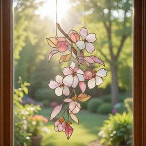 Cherry Blossom Suncatcher Acrylic Window Hanging, Floral Branch Window Decor, Spring Flower Sun Catcher, Garden Window Hanging, Gift for Mom