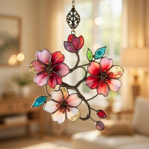 Cherry Blossom Suncatcher, Japanese Sakura Window Hanging, Pink Floral Wall Art, Wedding Gift, Spring Blossom Home Decoration