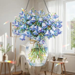 Bluebell Flower Hologram Suncatcher, Floral Acrylic Window Decor, Broken Glass Effect Ornament