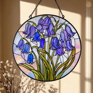 Bluebell Flower Stained Glass Suncatcher, Purple Wildflower Window Hanging, Botanical Sun Catcher, Garden Window Art Gift, Gift For Her